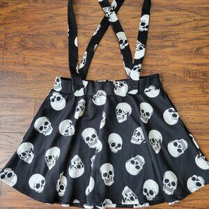 HOT TOPIC Midnight Hour Black White Skull Suspender Skirt sz XL EUC Goth Punk